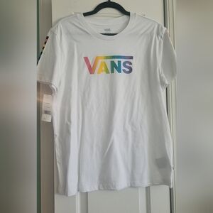 Vans White Tee with Rainbow Logo